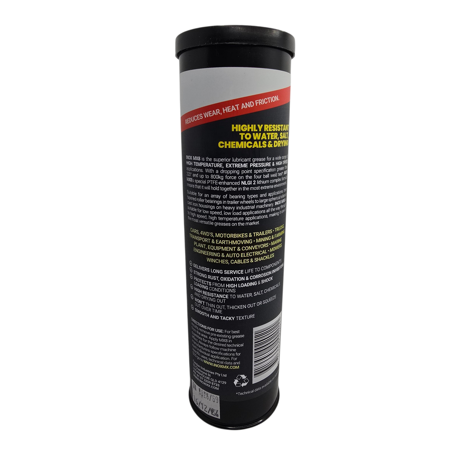 Inox MX8 Extreme Pressure High Temp Grease 450g Cartridge PTFE AUSTRALIAN MADE